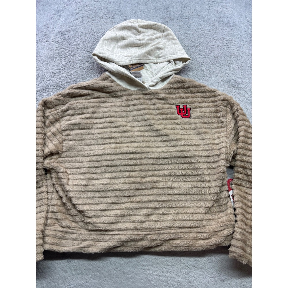 Rivalry Threads 91 NCAA Utah Utes Ribbed Faux Fur Hoodie Tan Gray Medium 8/10